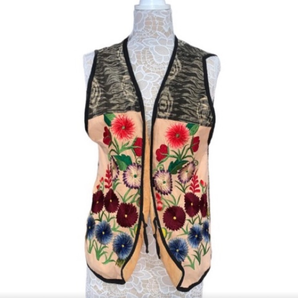 Vintage 70s 80s Reversible Embroidered Vest Western Vibes Open Front Floral sz M
